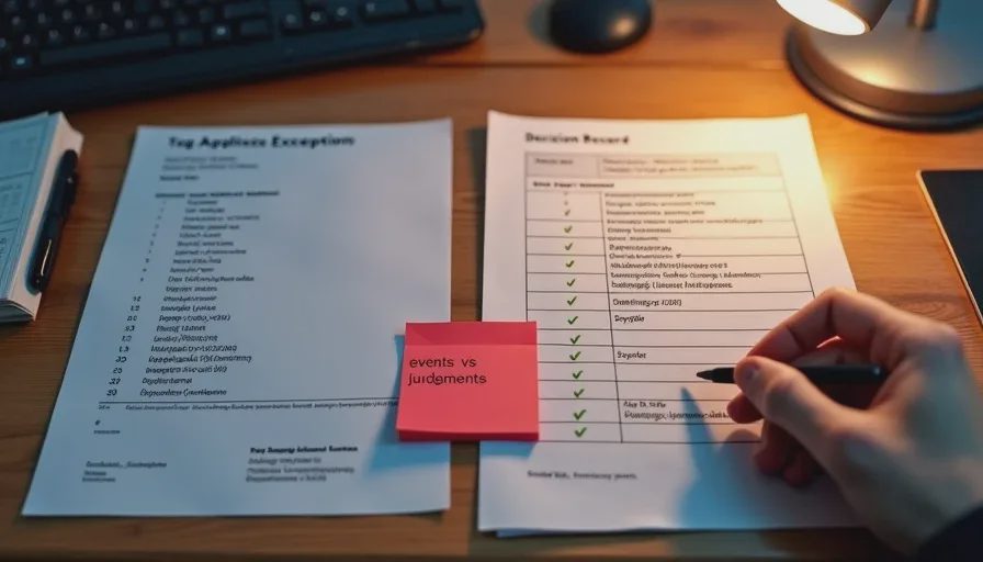 On-call operator reviewing three printed decision-log query results on board.