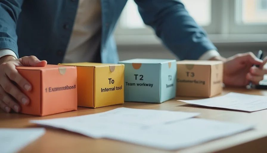 Four tier boxes T0–T3 and a release box placed into T2 with waiver envelope.